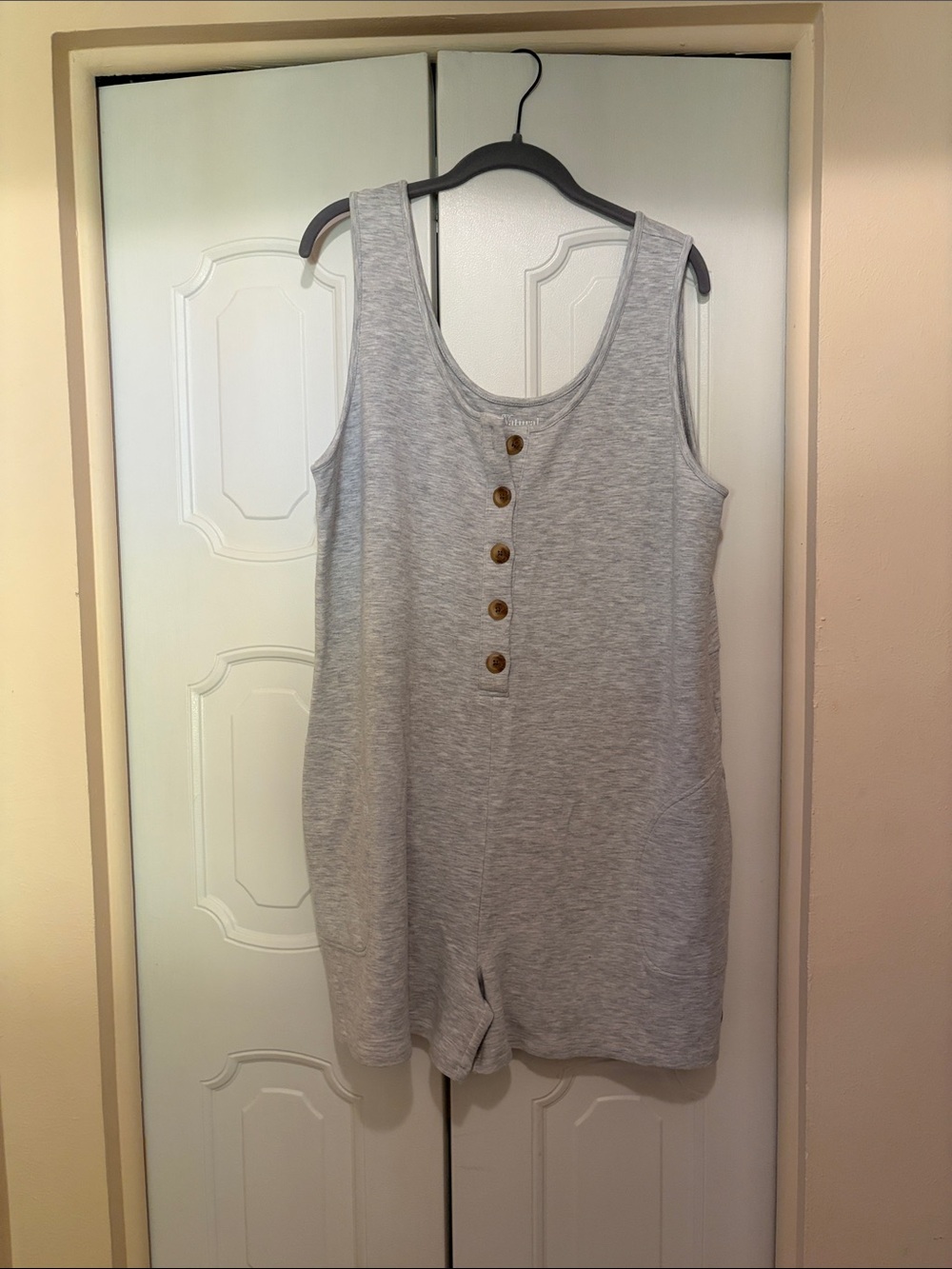 Natural Reflections Light Heather Gray Sleeveless Romper with Buttons